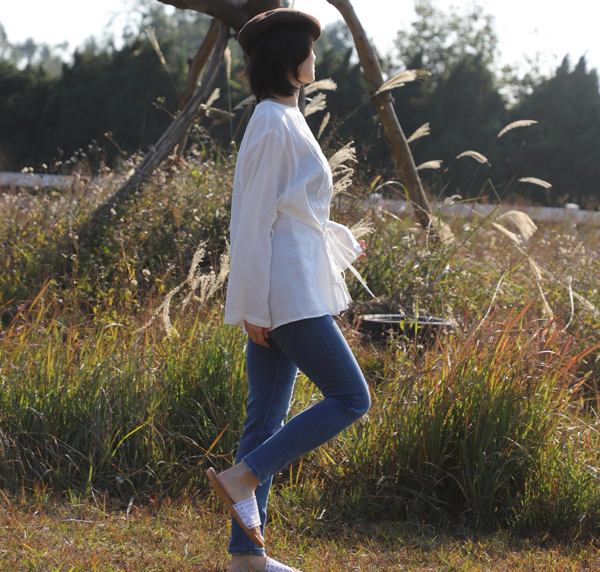 edoa Oversized Two Way Collar Linen Shirt