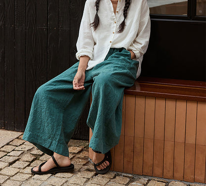 edoa Washed Linen Palazzo Pants