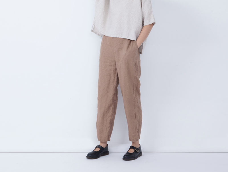 edoa Loose Fitting Linen Tapered Pants