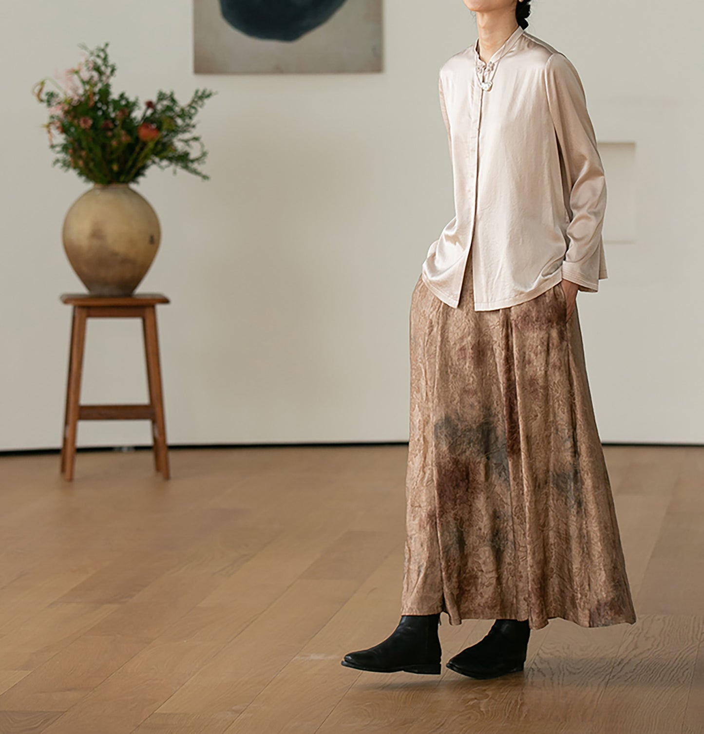 edoa Charmeuse Silk Satin Chinese Blouse