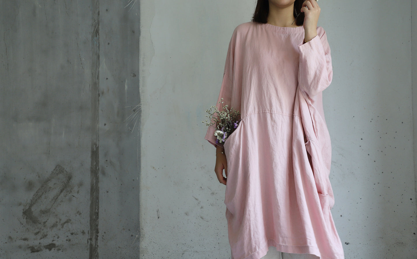 edoa Oversized Linen Smock Top Tunic