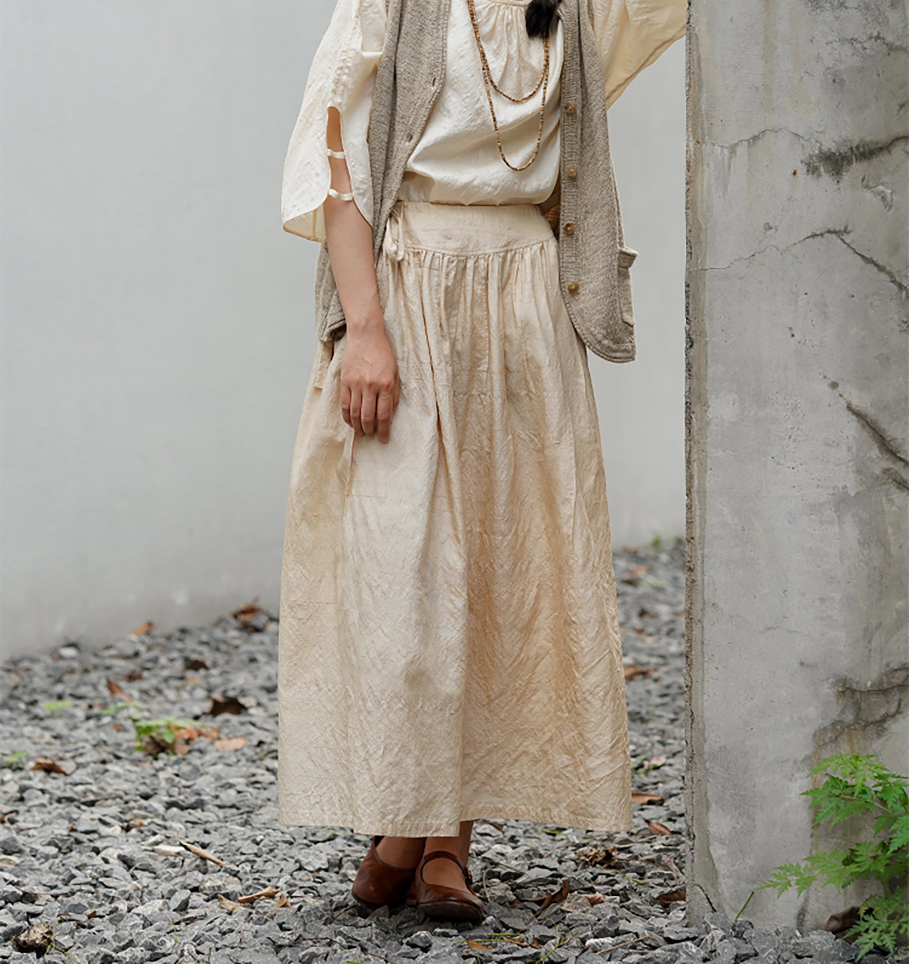 edoa Dupioni Tussah Silk A-line Skirt
