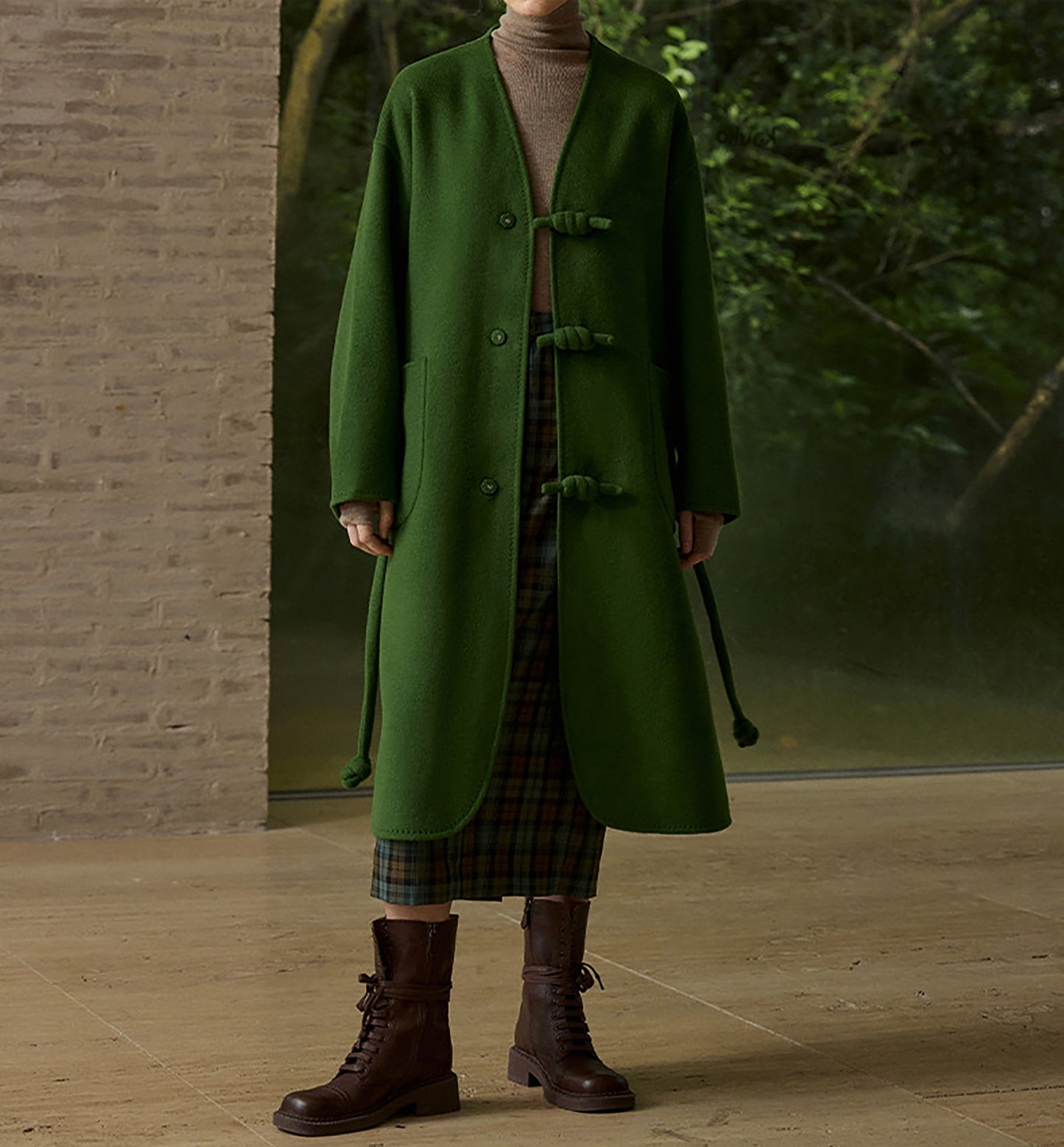 EDOA New Chinese Style Double-faced Wool Long Coat