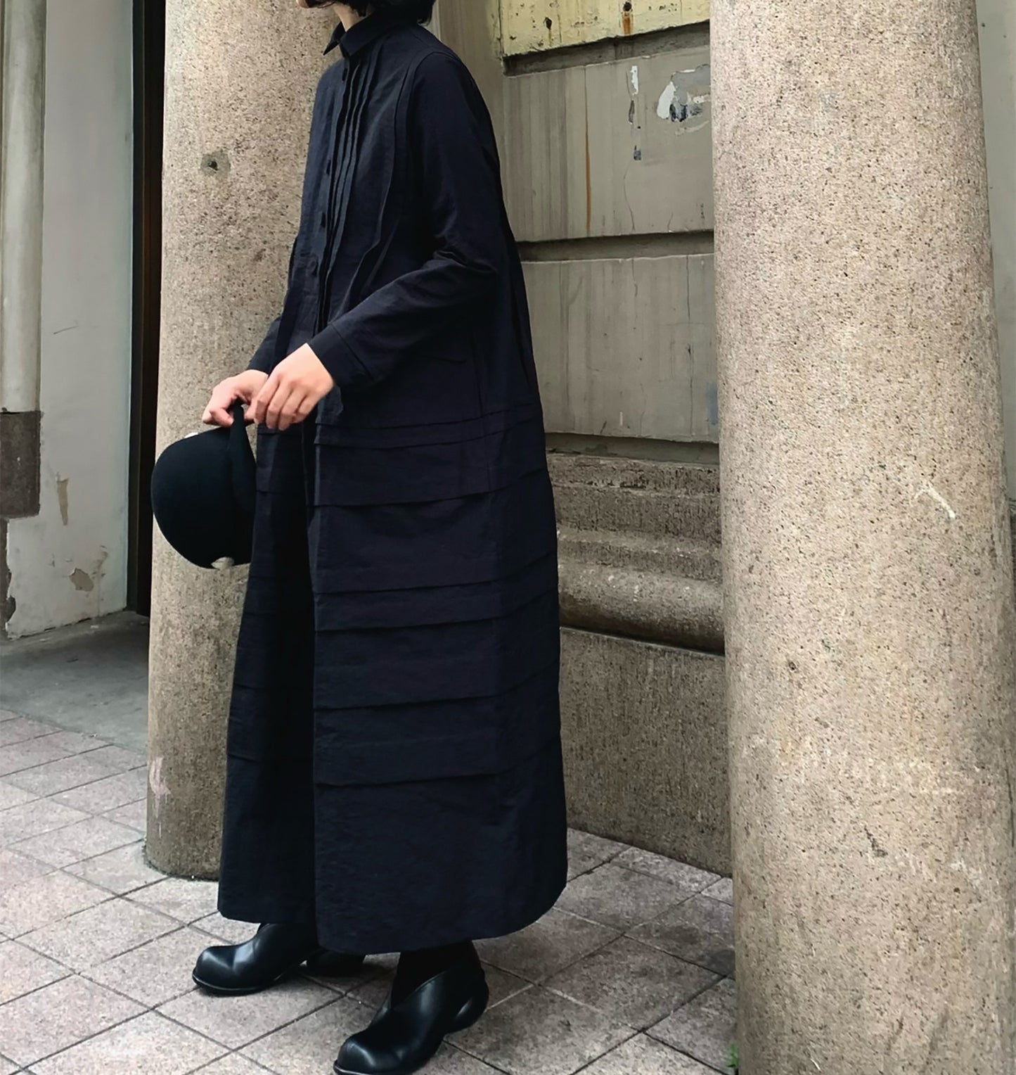 edoa Paper Cotton Pintuck Pleated Medieval Shirt Dress