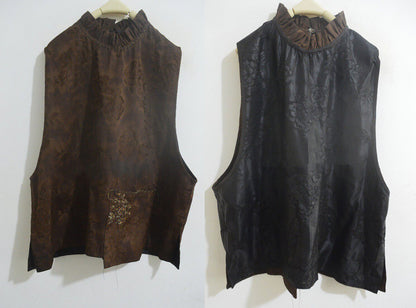 Reversible Distressed Mud Silk Ruffle Neck Vest to0279 X315