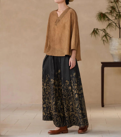 edoa Distressed Plant Dye Silk Charmeuse Chinese Blouse