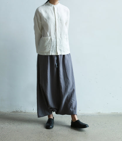 edoa Stand Collar White Loose Linen Shirt