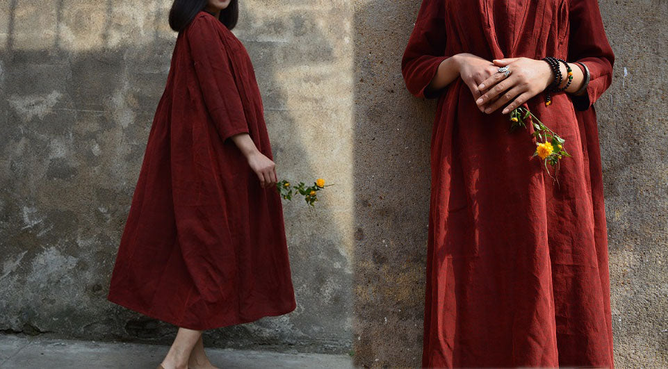 edoa Red Reversible Mud Silk Dress 