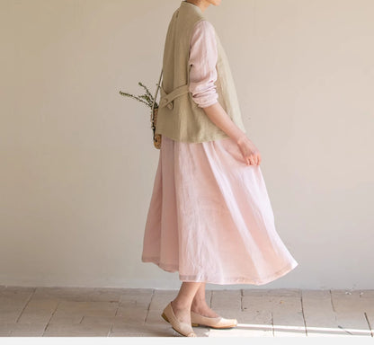 edoa Loose Fit Higher Waist Hemp Dress 