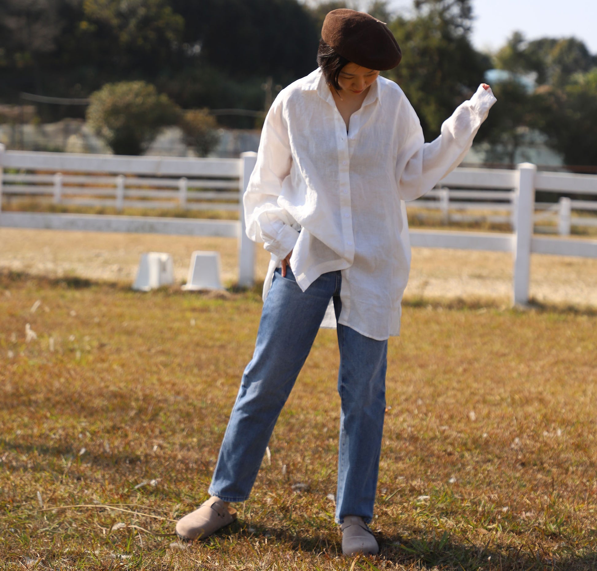 edoa Oversizecd Classic Linen Button Uo Shirt