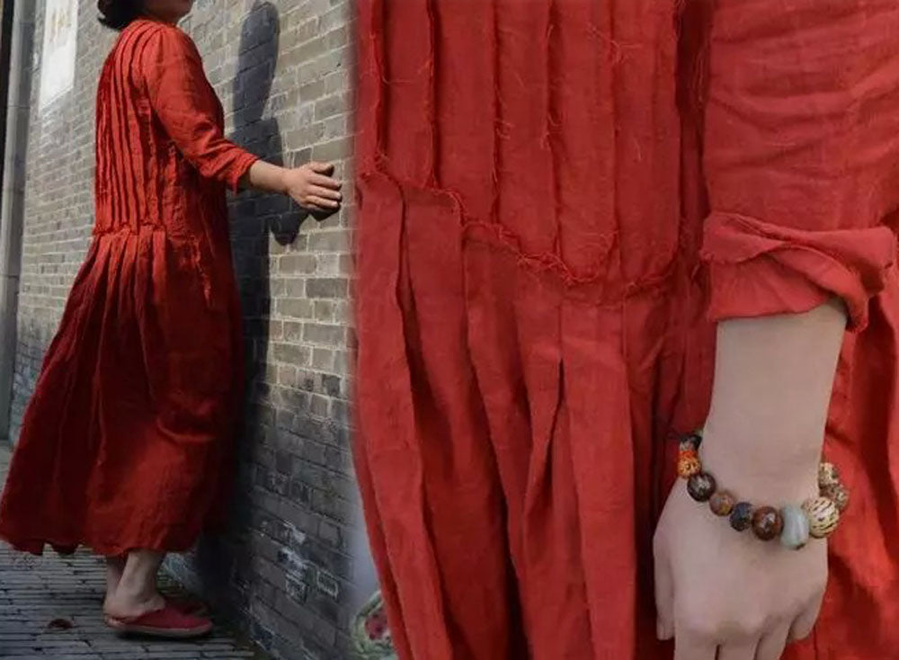 edoa Washed Ramie Red Dress 