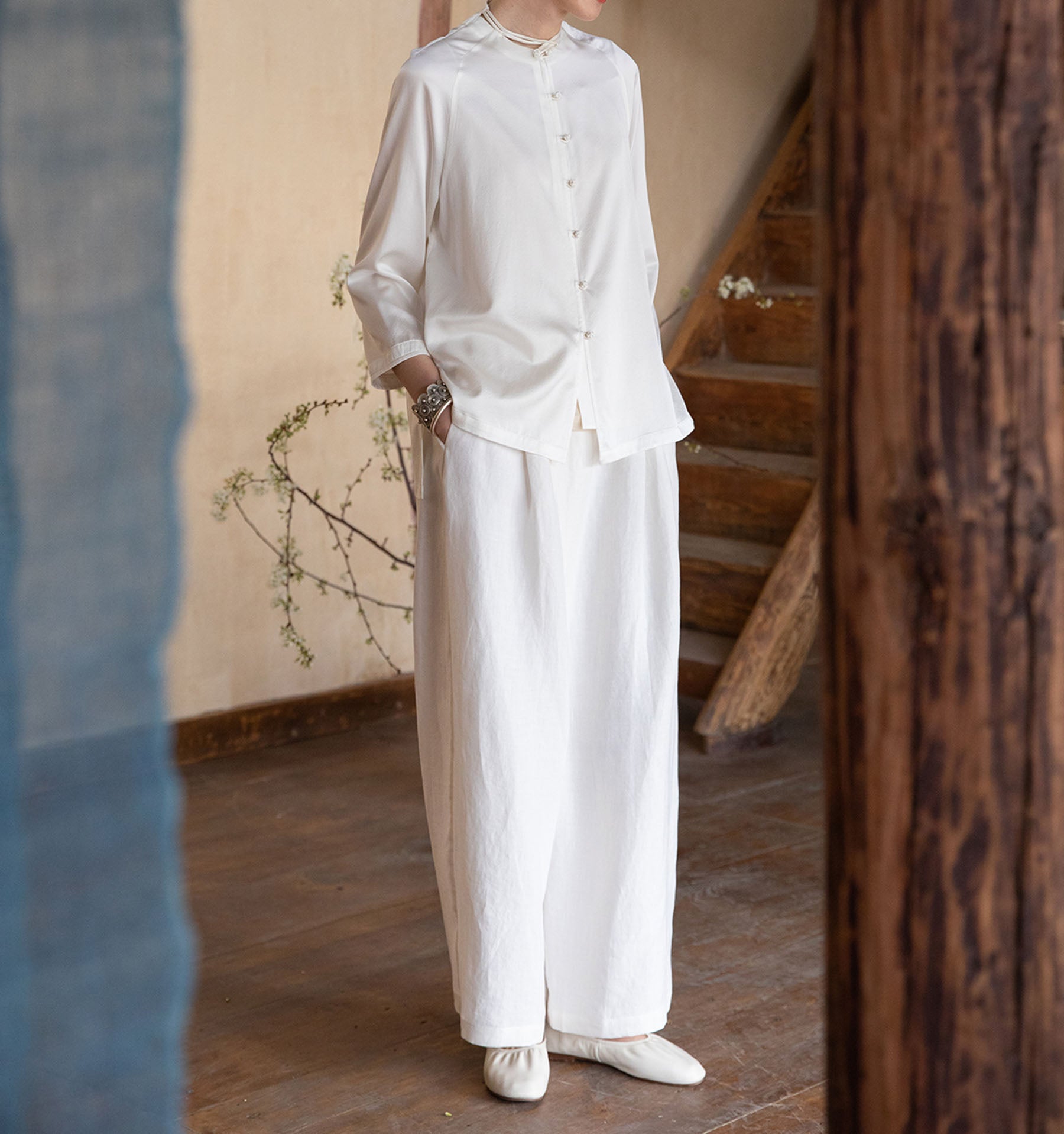 edoa Silk Charmeuse Chinese Blouse