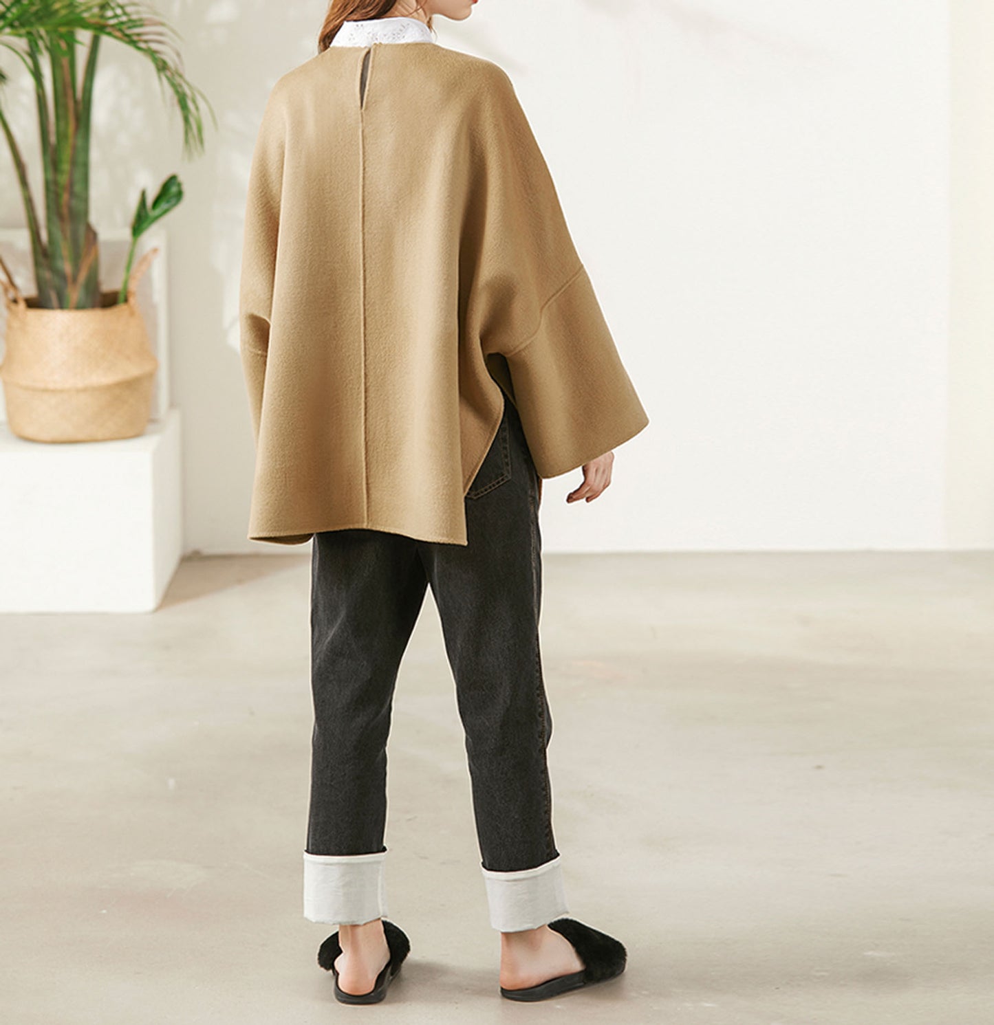 edoa Oversized Double-faced Wool Poncho Coat