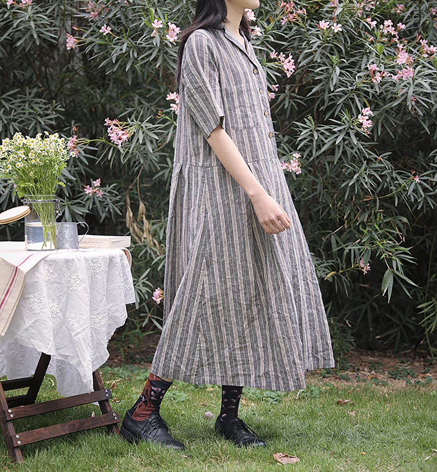 edoa Loose Fitting Stripe Blouse Dress