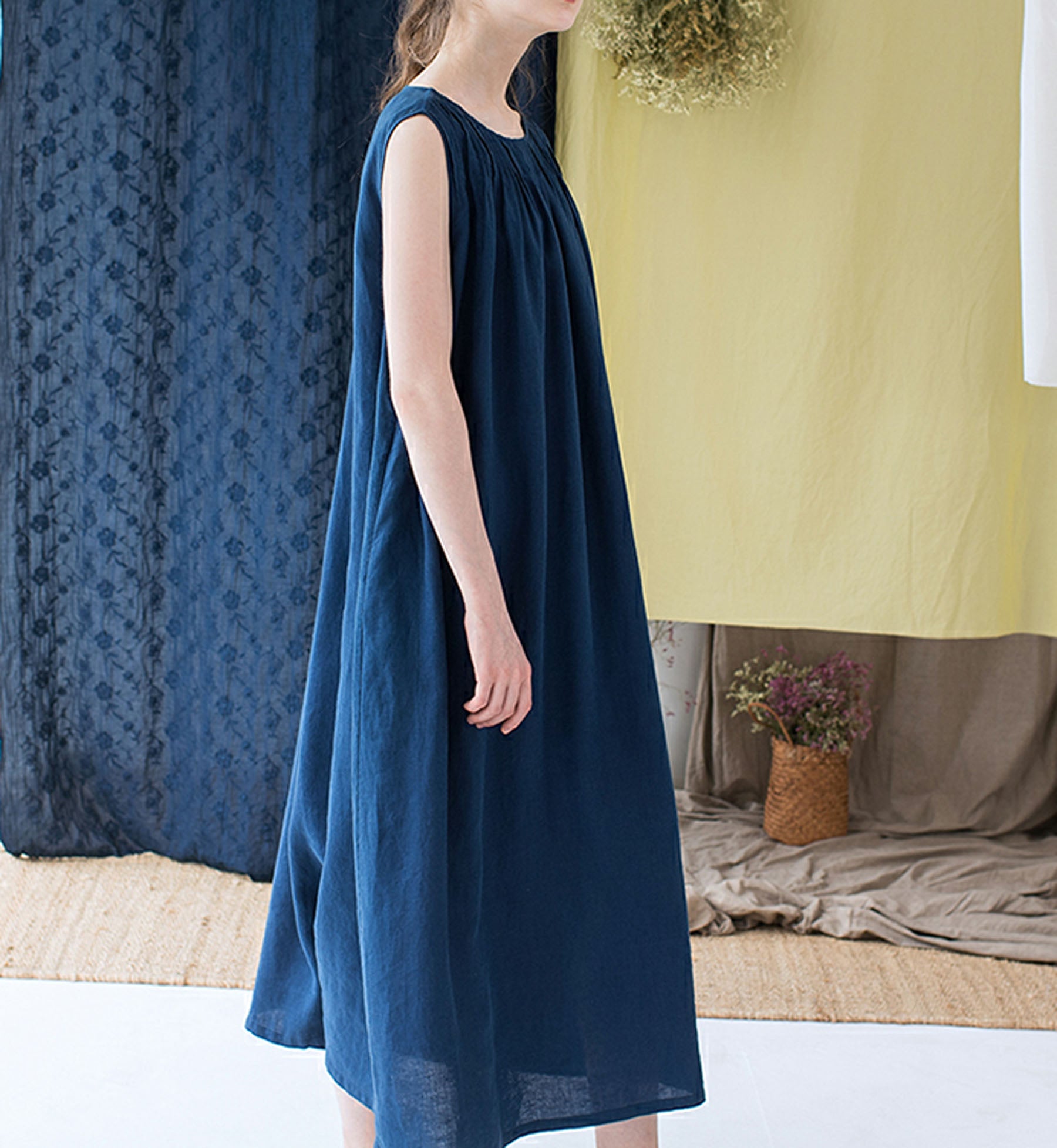 edoa Pintucked Linen Tank Dress