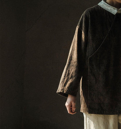edoa Mud Tussah Silk Slant Placket Jacket 