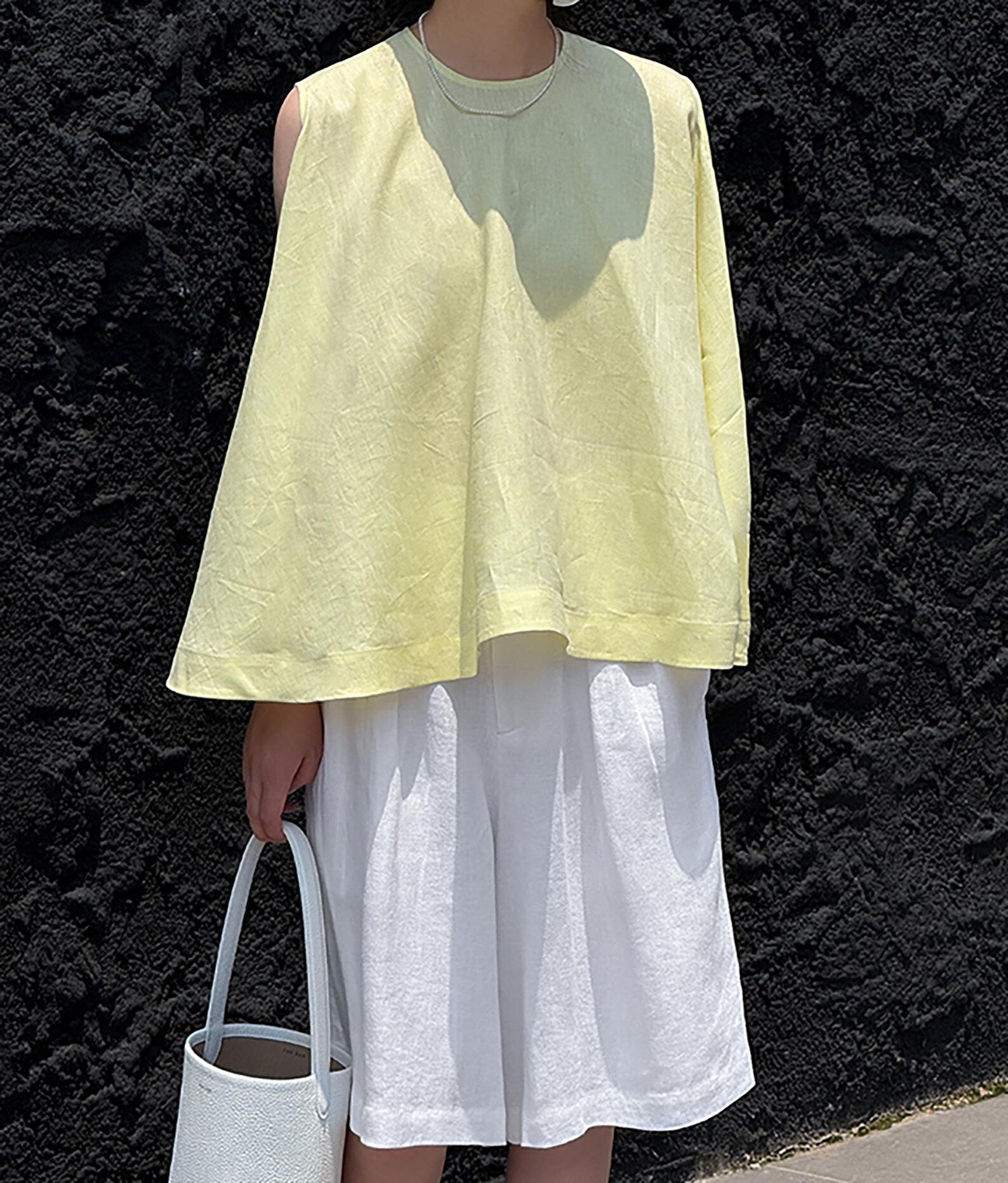 edoa Lovely Yellow Linen Trapeze Tank Top