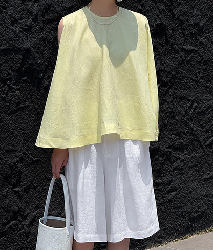edoa Lovely Yellow Linen Trapeze Tank Top