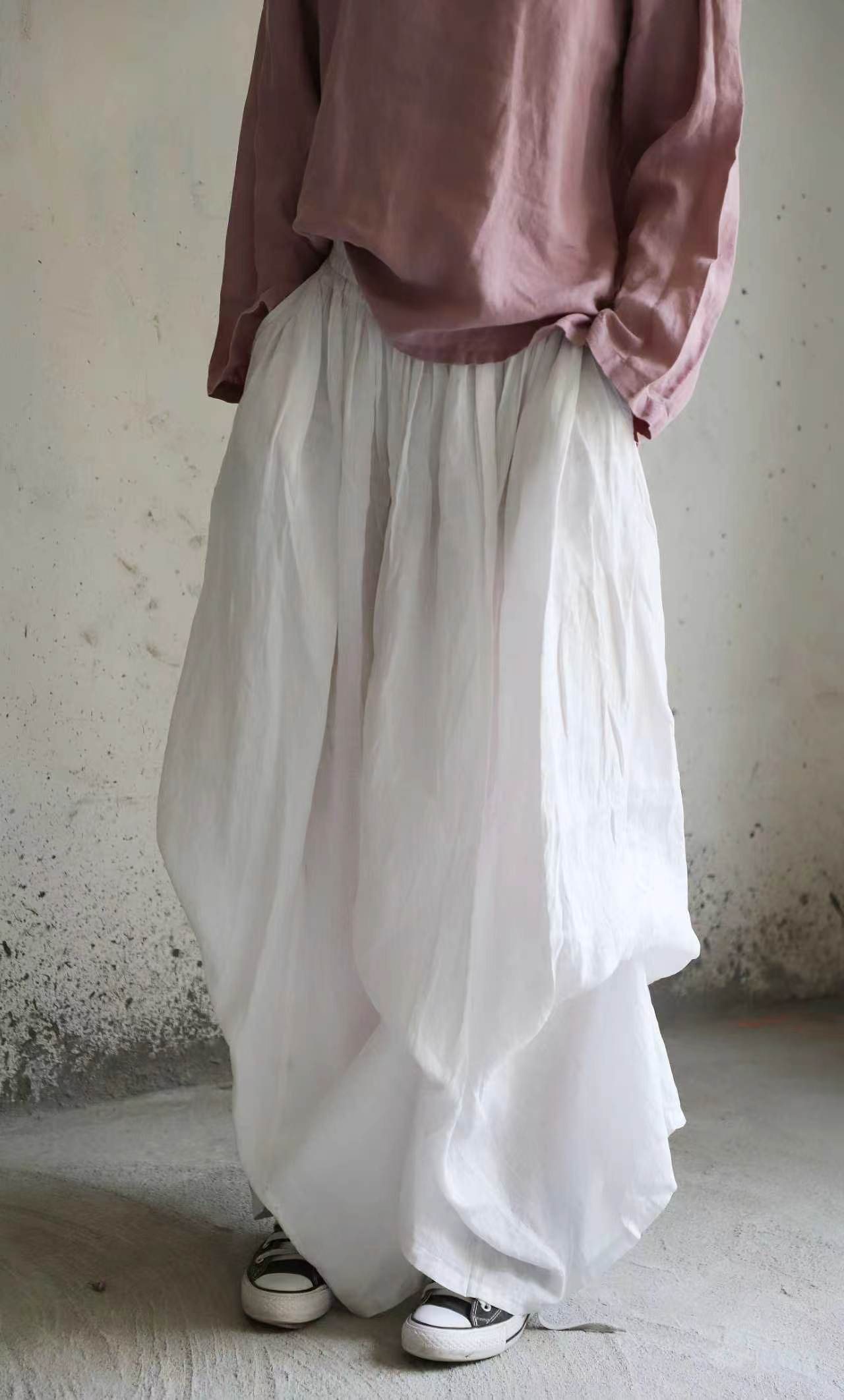 edoa Blooming Lotus Linen Maxi Skirts