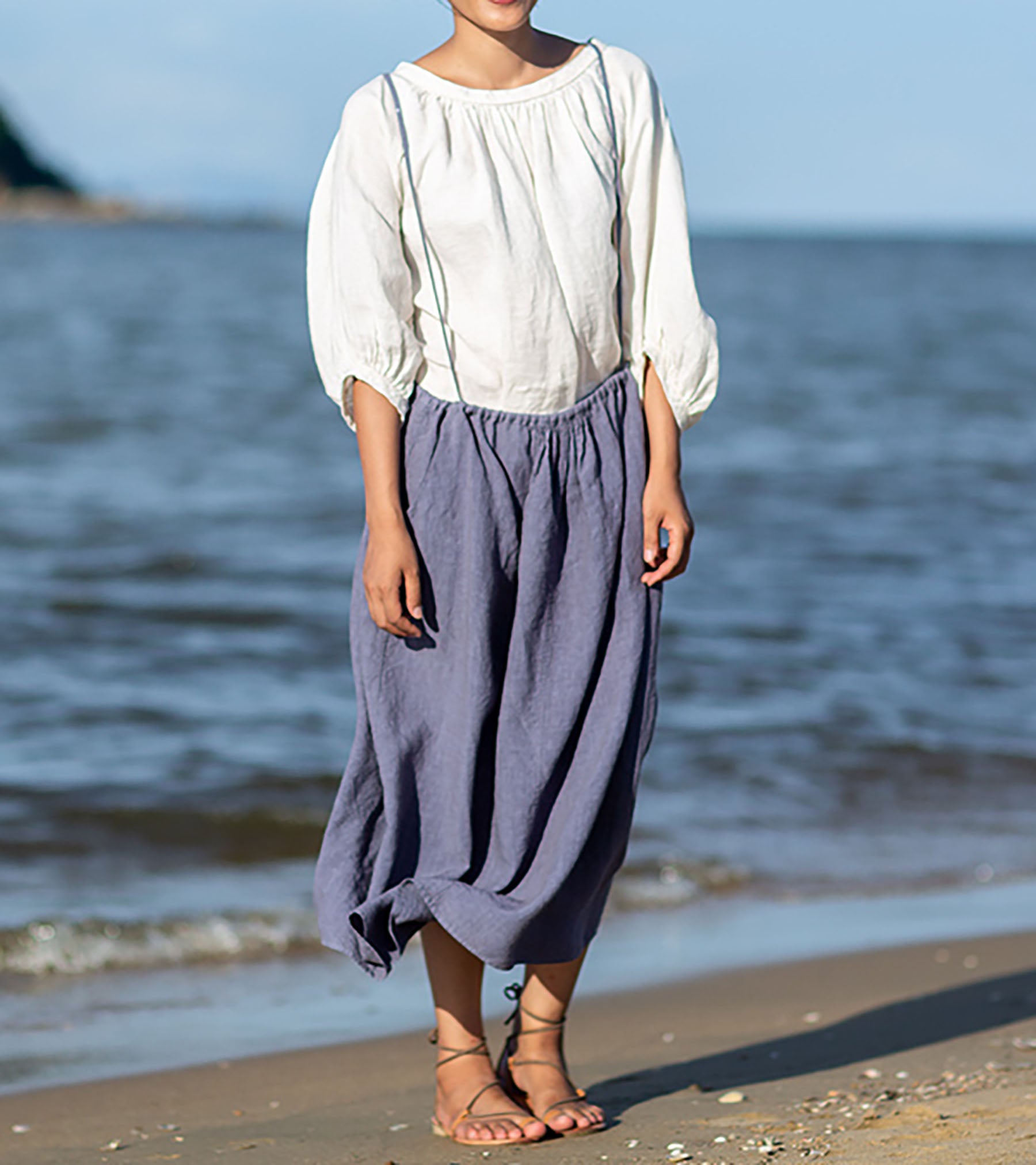 edoa Washed Linen Suspender Skirt