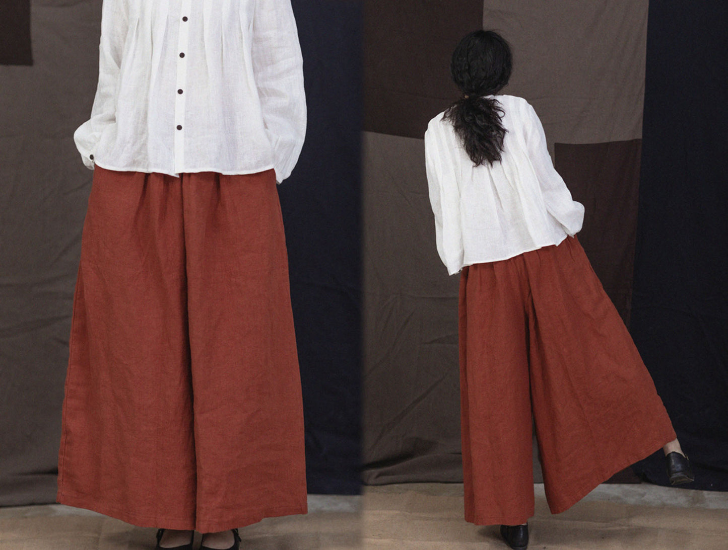 edoa Linen Wide Leg Culotte Pants