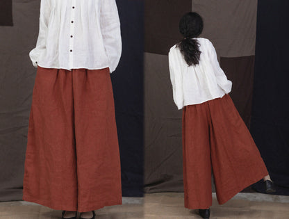 edoa Linen Wide Leg Culotte Pants