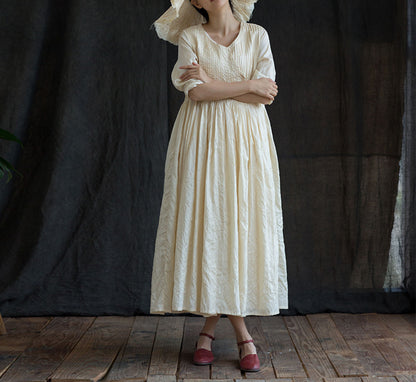 edoa Tussah Silk Hand Pintuck Wrap Dress