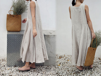 edoa Flax Linen Maxi Circle Dress
