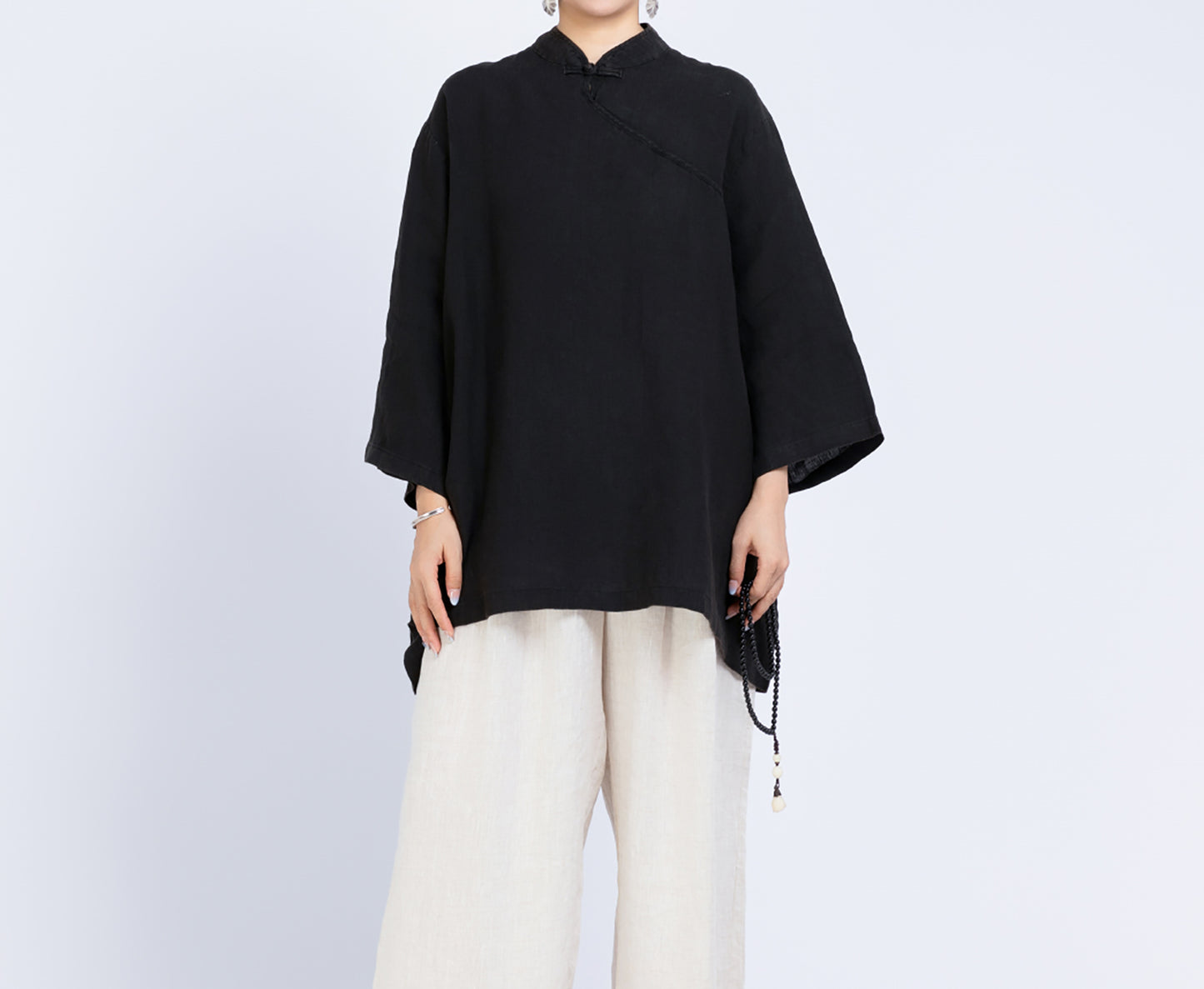 edoa Loose Heavy Weight Linen Retro Blouse