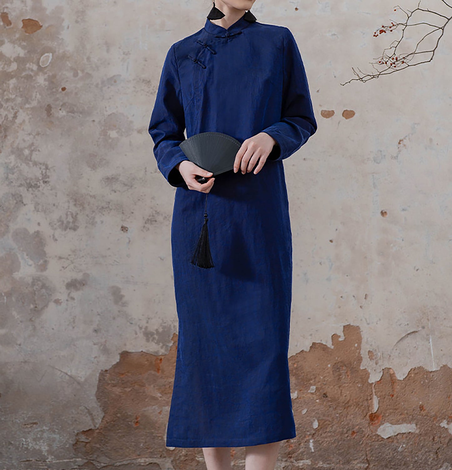 edoa Blue Mud Silk Modern Cheongsaam Dress