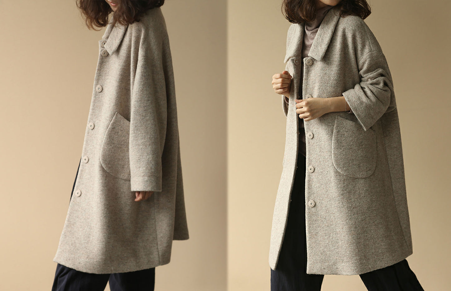 edoa Loose Boxy Boiled Wool Coat