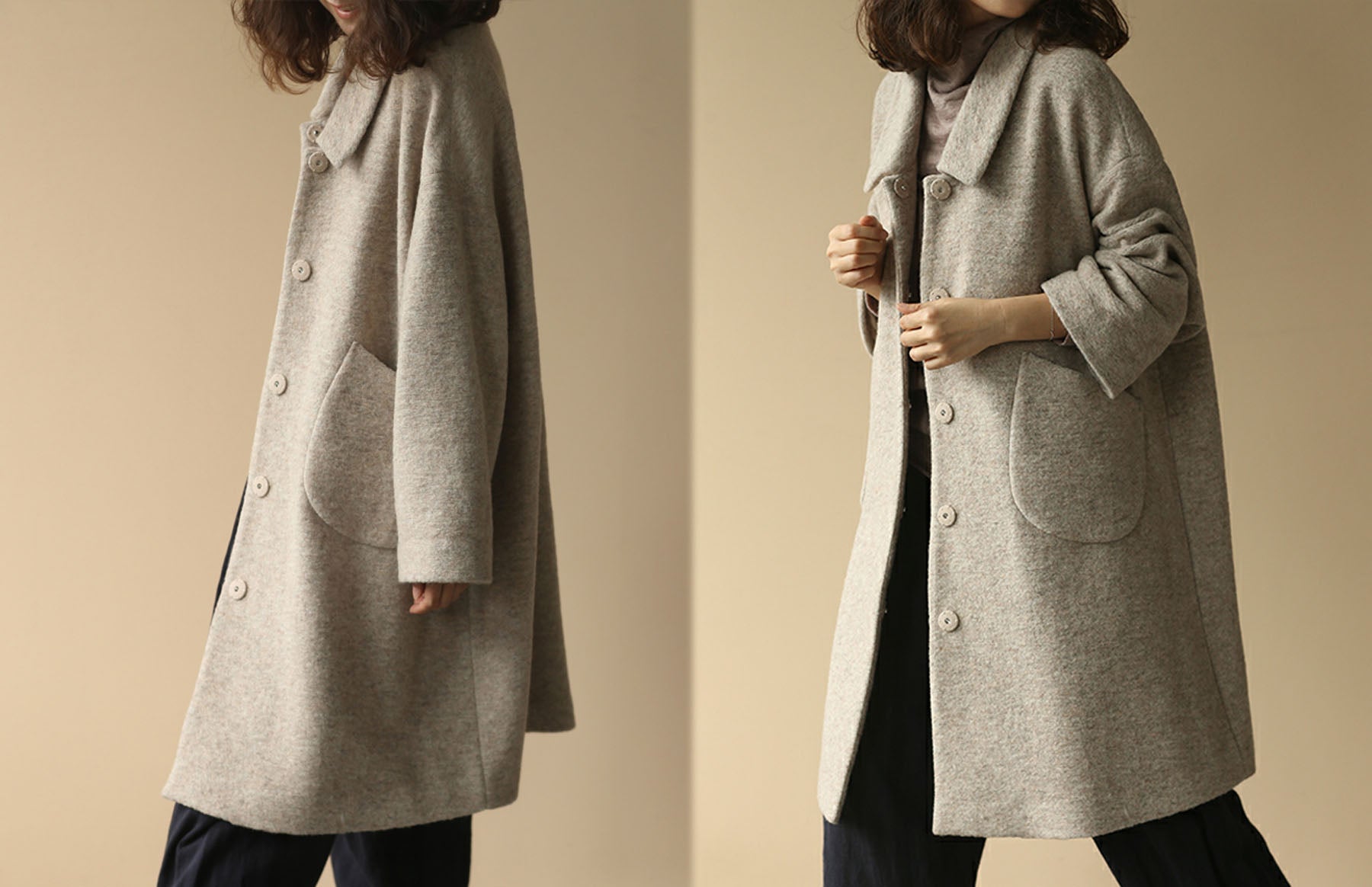 edoa Loose Boxy Boiled Wool Coat