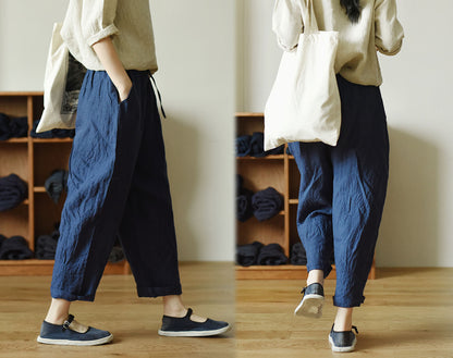 edoa Tapered Boyfriend Yarn Dyed Linen Pants