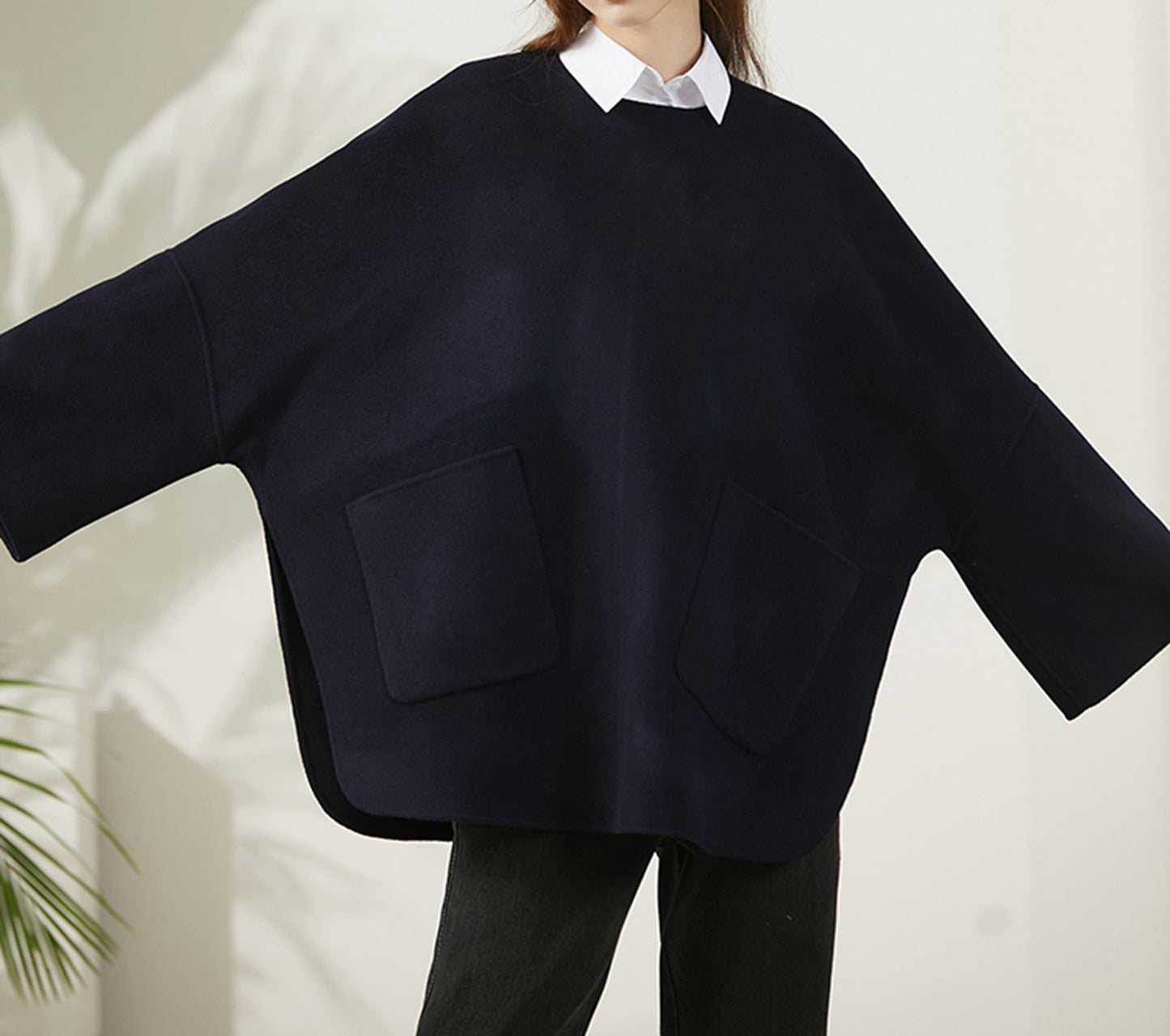 edoa Oversized Double-faced Wool Poncho Coat