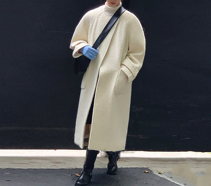 edoa Black Loop-Yarns Wool Trapeze Coat