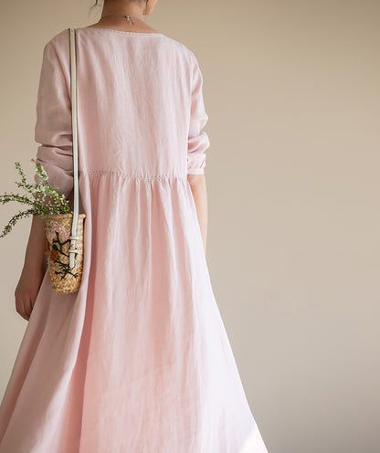 edoa Loose Fit Higher Waist Hemp Dress 