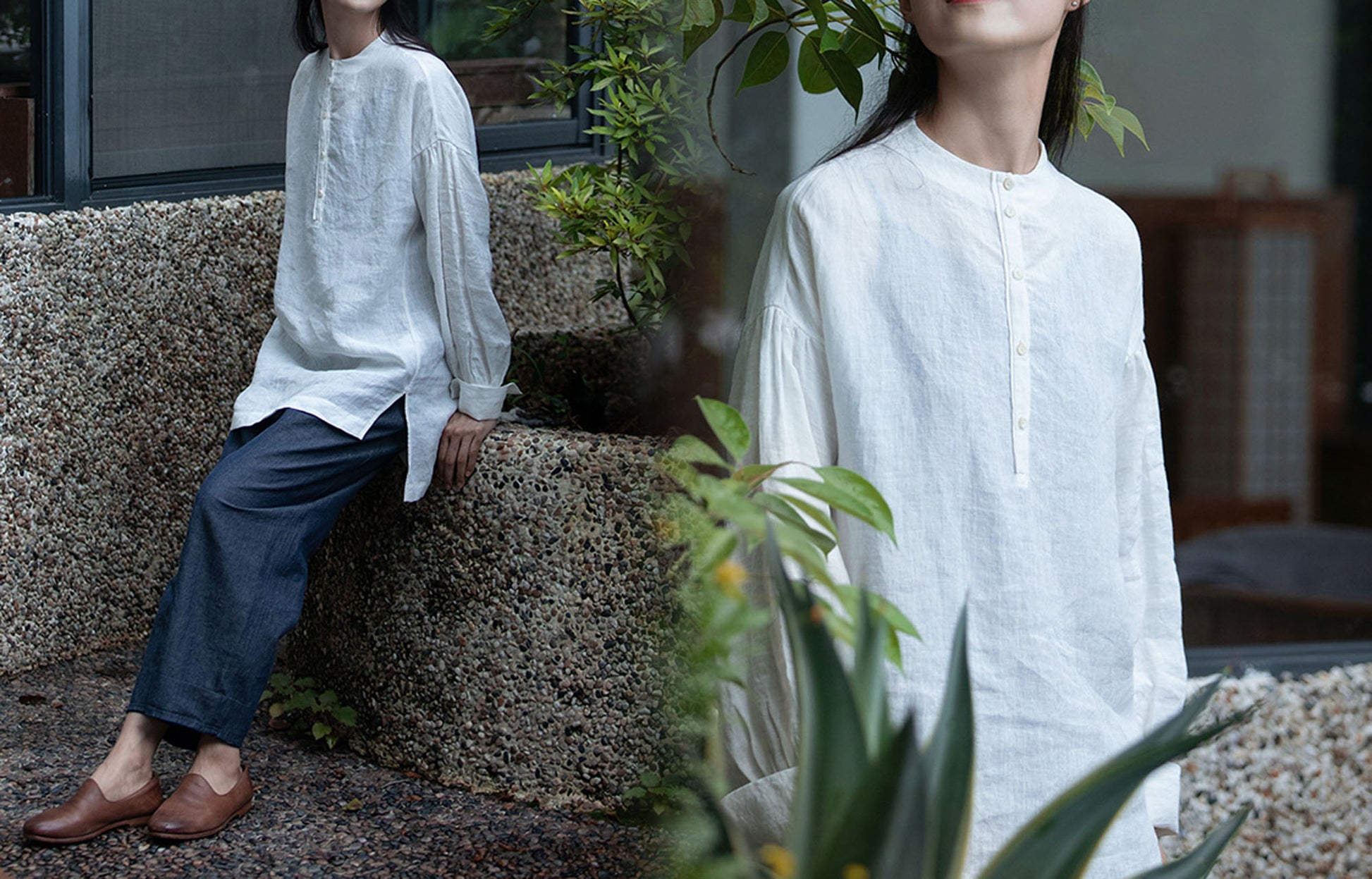 edoa Modified Washed Linen Cheongsam Top