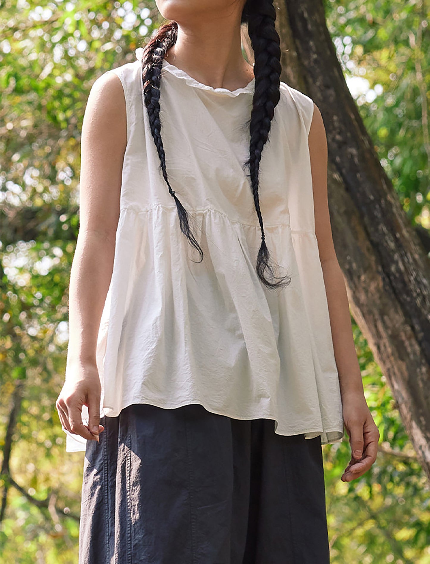 edoa Summer Cotton Sleeveless Peplum Blouse