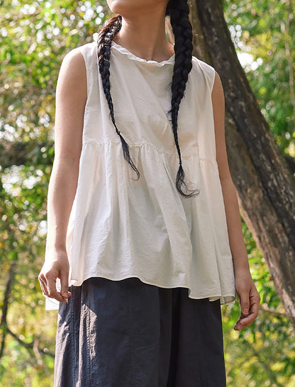 edoa Summer Cotton Sleeveless Peplum Blouse