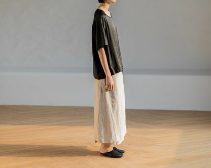 edoa Loose Fitting Mud Silk Crepe Satin Tee