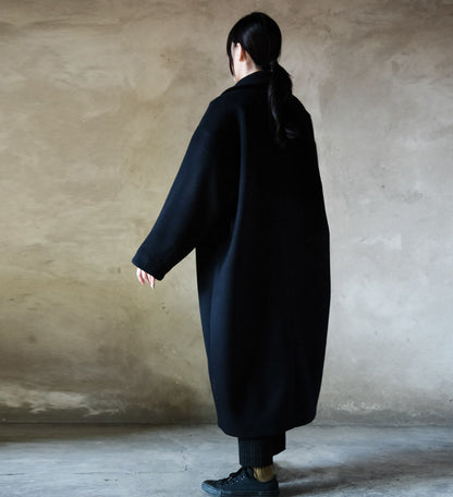 edoa Navy Blue Shawl Collar Wool Coat 