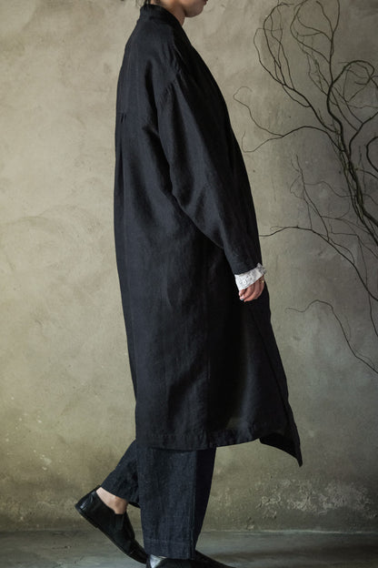 edoa Black Linen Shawl Collar Coat