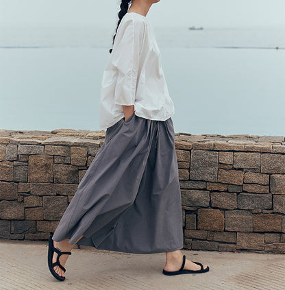 edoa White Loose Fitting Dolman Sleeves  Cotton Pullover Shirt