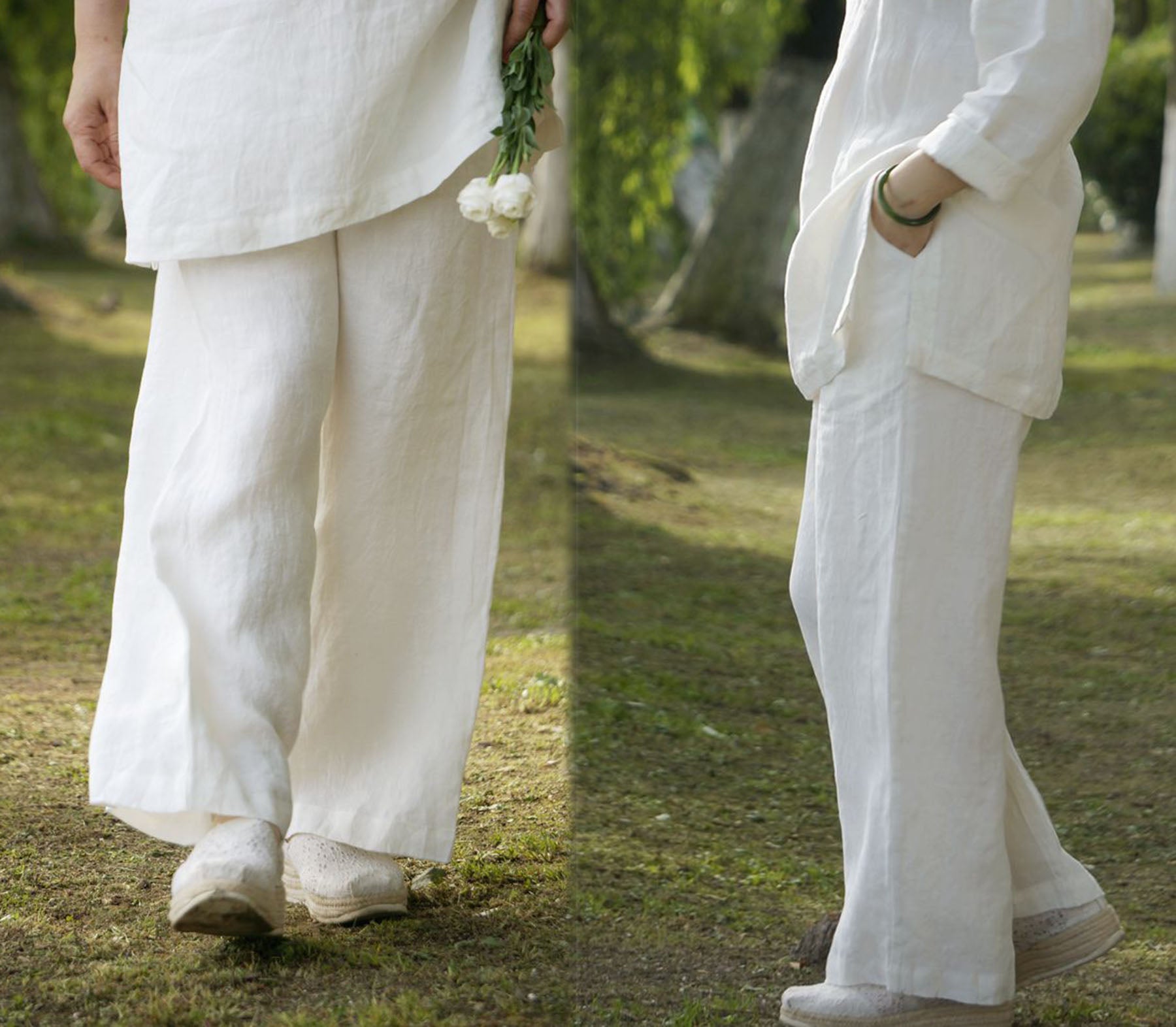 edoa Washed Linen Wide Leg Pants