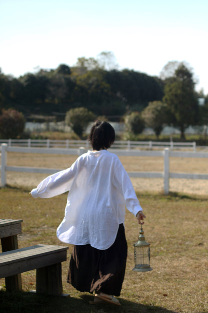 EDOA Oversized Two Way Collar Linen Shirt