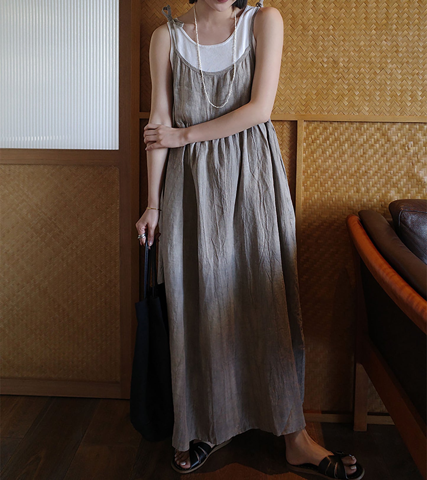 edoa Tie Dyed Linen Pinafore Dress 