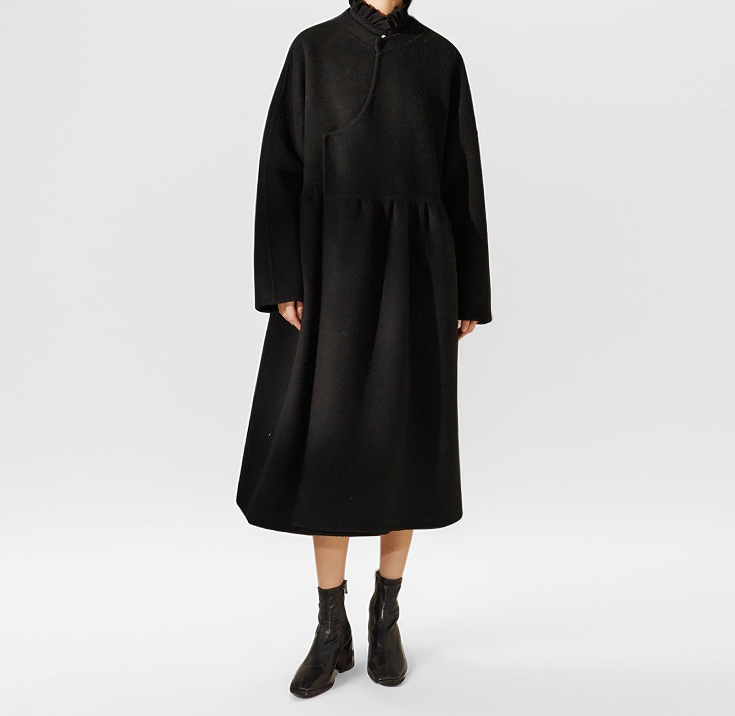 edoa Chinese Style Double-faced Wool Wrap Coat