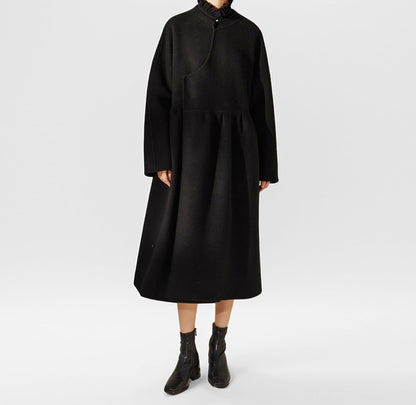 edoa Chinese Style Double-faced Wool Wrap Coat