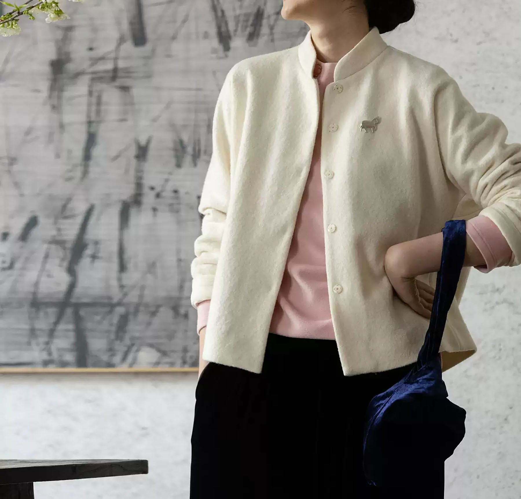 edoa Boiled Wool Short Chinese Coat