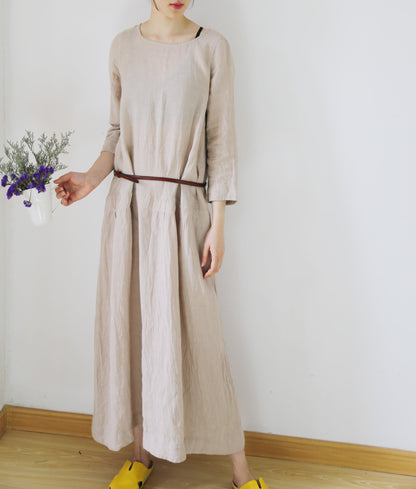 edoa Low Waist Washed Linen Dress 